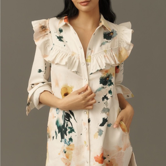 Anthropologie Dresses & Skirts - Anthropologie Pilcro Watercolor Floral Ruffle Button-Up Dress- XS- $168- NWT!